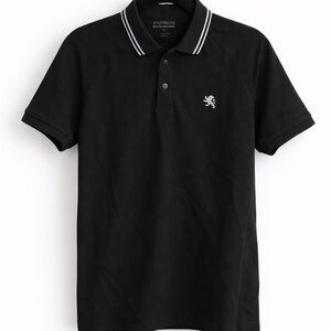 Express Black Polo Shirt Lion Logo Tipped Collar Men’s Medium